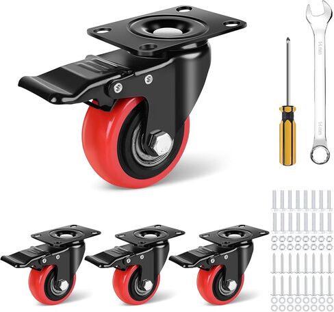 3 Inch Heavy Duty Caster Wheels Set of 4 With Brake 360 Degree Swivel Top Plate Casters Cart Wheels Silent Locking Industrial Casters Polyurethane 1200 Lbs Castor Wheels for Cart, Furniture, Workbench in Kuwait