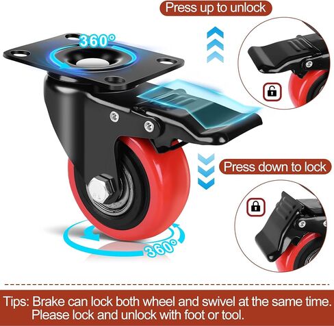 3 Inch Heavy Duty Caster Wheels Set of 4 With Brake 360 Degree Swivel Top Plate Casters Cart Wheels Silent Locking Industrial Casters Polyurethane 1200 Lbs Castor Wheels for Cart, Furniture, Workbench in Kuwait