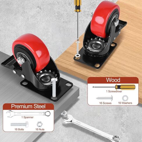 3 Inch Heavy Duty Caster Wheels Set of 4 With Brake 360 Degree Swivel Top Plate Casters Cart Wheels Silent Locking Industrial Casters Polyurethane 1200 Lbs Castor Wheels for Cart, Furniture, Workbench in Kuwait