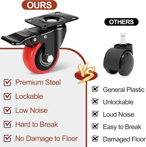 3 Inch Heavy Duty Caster Wheels Set of 4 With Brake 360 Degree Swivel Top Plate Casters Cart Wheels Silent Locking Industrial Casters Polyurethane 1200 Lbs Castor Wheels for Cart, Furniture, Workbench in Kuwait