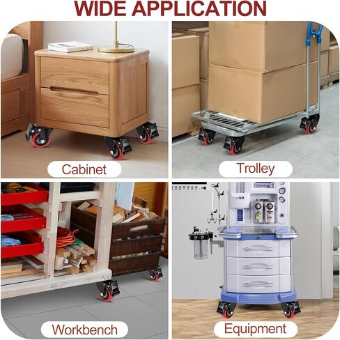 3 Inch Heavy Duty Caster Wheels Set of 4 With Brake 360 Degree Swivel Top Plate Casters Cart Wheels Silent Locking Industrial Casters Polyurethane 1200 Lbs Castor Wheels for Cart, Furniture, Workbench in Kuwait