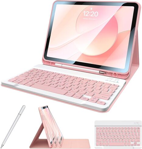 حافظة iPad الجيل العاشر مع لوحة مفاتيح 10.9 بوصة غطاء لوحة مفاتيح قابل للطي لاسلكي مع حامل أقلام وقرص مغناطيسي وأقلام لمس عالمية لجهاز iPad الجديد الجيل العاشر 2022 (وردي) in Saudi Arabia