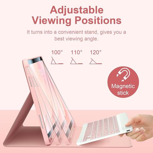 حافظة iPad الجيل العاشر مع لوحة مفاتيح 10.9 بوصة غطاء لوحة مفاتيح قابل للطي لاسلكي مع حامل أقلام وقرص مغناطيسي وأقلام لمس عالمية لجهاز iPad الجديد الجيل العاشر 2022 (وردي) in Saudi Arabia