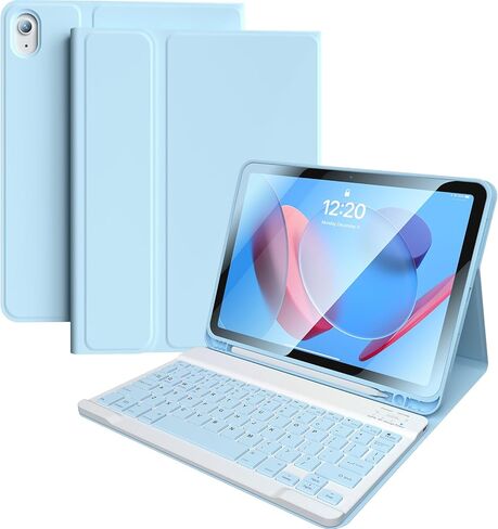 حافظة iPad الجيل العاشر مع لوحة مفاتيح 10.9 بوصة غطاء لوحة مفاتيح قابل للطي لاسلكي مع حامل أقلام وقرص مغناطيسي وأقلام لمس عالمية لجهاز iPad الجديد الجيل العاشر 2022 (وردي) in Saudi Arabia