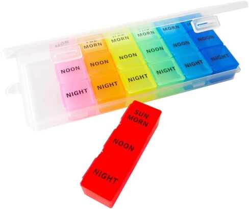 Weekly Pill Organizer, 3 Times a Day, 7-Day Pill Box, Portable Travel Prescription Pill Case Dispenser, Vitamin Fish Oil Compartments Container, Daily Calcium DHA Supplement Holder Reminder in Saudi Arabia