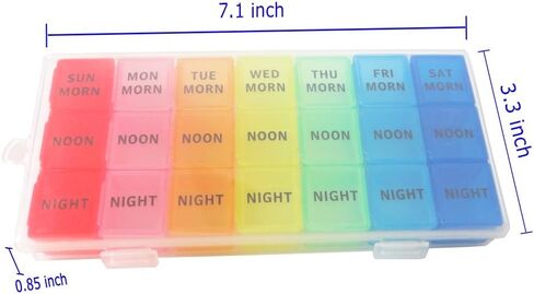 Weekly Pill Organizer, 3 Times a Day, 7-Day Pill Box, Portable Travel Prescription Pill Case Dispenser, Vitamin Fish Oil Compartments Container, Daily Calcium DHA Supplement Holder Reminder in Saudi Arabia