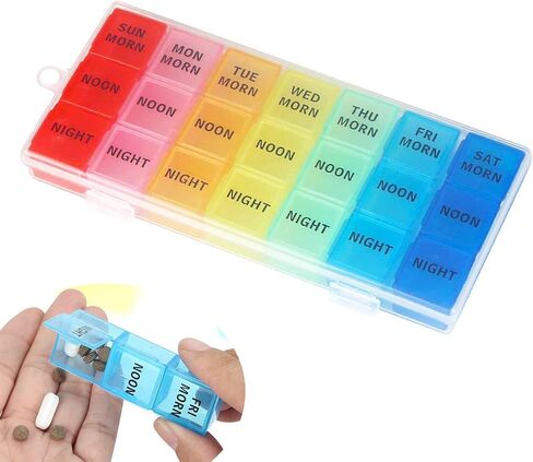 Weekly Pill Organizer, 3 Times a Day, 7-Day Pill Box, Portable Travel Prescription Pill Case Dispenser, Vitamin Fish Oil Compartments Container, Daily Calcium DHA Supplement Holder Reminder in Saudi Arabia