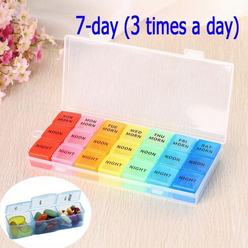 Weekly Pill Organizer, 3 Times a Day, 7-Day Pill Box, Portable Travel Prescription Pill Case Dispenser, Vitamin Fish Oil Compartments Container, Daily Calcium DHA Supplement Holder Reminder in Saudi Arabia
