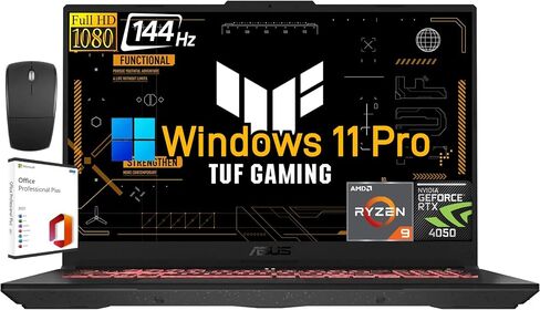 كمبيوتر محمول للألعاب ASUS TUF A17 - شاشة 17.3 بوصة FHD 144 هرتز، AMD Ryzen 7-7735HS، NVIDIA GeForce RTX 4060، 32 جيجابايت DDR5، 1 تيرابايت SSD، لوحة مفاتيح بإضاءة خلفية، Wi-Fi 6، Windows 11 Pro، مع حامل كمبيوتر محمول in Saudi Arabia