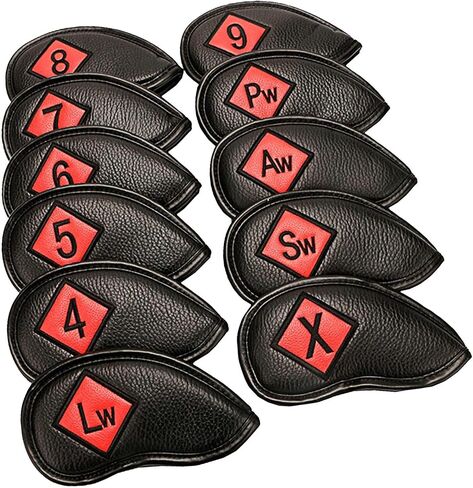 Golf Iron Headcover Club Head Cover Protection Sticker Closure, Black+Red in Saudi Arabia