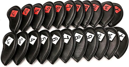 Golf Iron Headcover Club Head Cover Protection Sticker Closure, Black+Red in Saudi Arabia
