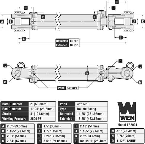 WEN TR2004 2500 PSI Tie Rod Hydraulic Cylinder with 2 in. Bore and 4 in. Stroke , Black in Kuwait