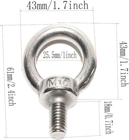 304 Stainless Steel M10Thread Machinery Shoulder Lifting Forged Eye Bolts (Pack of 5) in Saudi Arabia