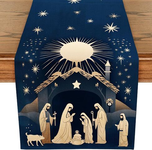 WRAPAHOLIC Christmas Table Runner - 13 x 72 Inch - Seasonal Winter Xmas Holiday Farmhouse Style Kitchen Dining Table Decoration for Indoor Outdoor Home Party - Nativity in Saudi Arabia