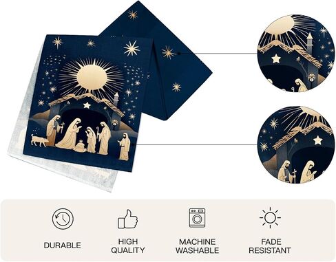 WRAPAHOLIC Christmas Table Runner - 13 x 72 Inch - Seasonal Winter Xmas Holiday Farmhouse Style Kitchen Dining Table Decoration for Indoor Outdoor Home Party - Nativity in Saudi Arabia