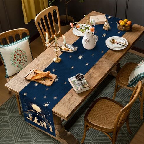 WRAPAHOLIC Christmas Table Runner - 13 x 72 Inch - Seasonal Winter Xmas Holiday Farmhouse Style Kitchen Dining Table Decoration for Indoor Outdoor Home Party - Nativity in Saudi Arabia
