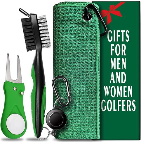 JKL Golf Towel and Brush Set - Includes a Waffle Pattern Towel w Clip,Golf Divot Repair Tool and 3 in 1 Golf Club Brush.Golf Accessories for Bag Essentials Best Golf Gifts for Men/Women (Green) in Saudi Arabia