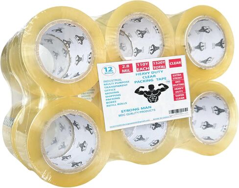 Strong Man Heavy Duty Packing Tape, 6 Rolls of 2.8 mil x 1.88 in x 65 Yards, Ultra Strong, Super Clear, Refill for Packaging and Shipping Supplies, in Saudi Arabia