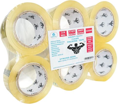 Strong Man Heavy Duty Packing Tape, 6 Rolls of 2.8 mil x 1.88 in x 65 Yards, Ultra Strong, Super Clear, Refill for Packaging and Shipping Supplies, in Saudi Arabia