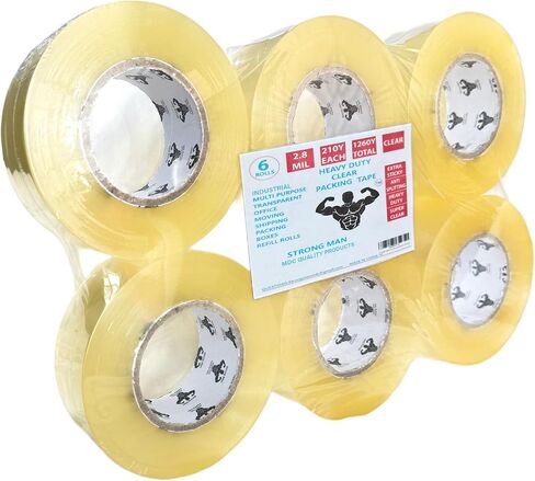 Strong Man Heavy Duty Packing Tape, 6 Rolls of 2.8 mil x 1.88 in x 65 Yards, Ultra Strong, Super Clear, Refill for Packaging and Shipping Supplies, in Saudi Arabia