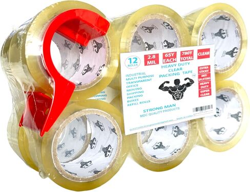 Strong Man Heavy Duty Packing Tape, 6 Rolls of 2.8 mil x 1.88 in x 65 Yards, Ultra Strong, Super Clear, Refill for Packaging and Shipping Supplies, in Saudi Arabia