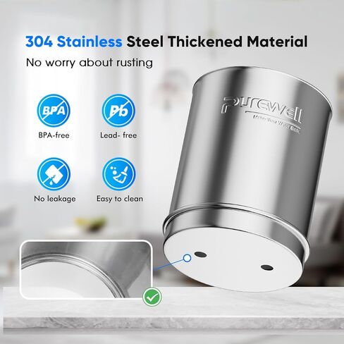 Purewell 3-Stage Gravity Fed Water Filter System, 2.25 Gallon Stainless Steel Countertop System with 2 Washable Ceramic Filters, Metal Water Level Spigot and Stand, Reduce up to 99% Chlorine, PW-OBT-K in Saudi Arabia