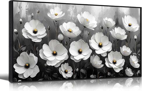 Black and White Flower Canvas Wall Art With Black Wood Frames Large Modern Canvas Prints Framed Wall Art for Living Room Bedroom Home Office Size 20x40 in Saudi Arabia