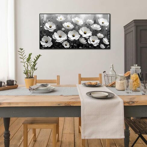 Black and White Flower Canvas Wall Art With Black Wood Frames Large Modern Canvas Prints Framed Wall Art for Living Room Bedroom Home Office Size 20x40 in Saudi Arabia