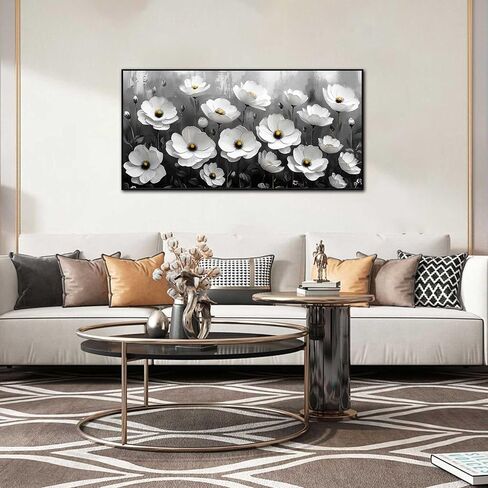 Black and White Flower Canvas Wall Art With Black Wood Frames Large Modern Canvas Prints Framed Wall Art for Living Room Bedroom Home Office Size 20x40 in Saudi Arabia