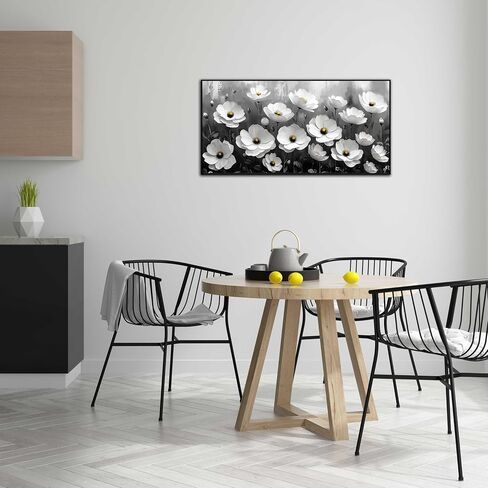 Black and White Flower Canvas Wall Art With Black Wood Frames Large Modern Canvas Prints Framed Wall Art for Living Room Bedroom Home Office Size 20x40 in Saudi Arabia