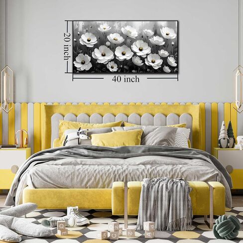 Black and White Flower Canvas Wall Art With Black Wood Frames Large Modern Canvas Prints Framed Wall Art for Living Room Bedroom Home Office Size 20x40 in Saudi Arabia