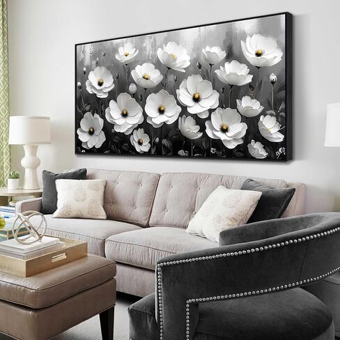 Black and White Flower Canvas Wall Art With Black Wood Frames Large Modern Canvas Prints Framed Wall Art for Living Room Bedroom Home Office Size 20x40 in Saudi Arabia