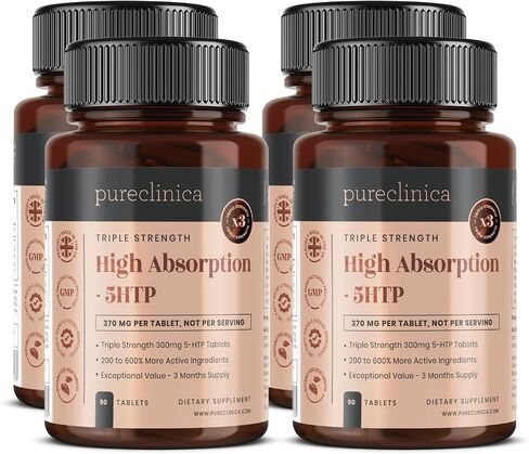 5HTP 300 مجم × 180 قرصًا (زجاجتان تحتوي كل منهما على 90 قرصًا - كمية كافية لمدة 6 أشهر. مع 220 مجم فيتامين C وB6 ومستخلص الفلفل الأسود. SKU: 5H3x2 in Kuwait