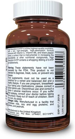 5HTP 300 مجم × 180 قرصًا (زجاجتان تحتوي كل منهما على 90 قرصًا - كمية كافية لمدة 6 أشهر. مع 220 مجم فيتامين C وB6 ومستخلص الفلفل الأسود. SKU: 5H3x2 in Kuwait