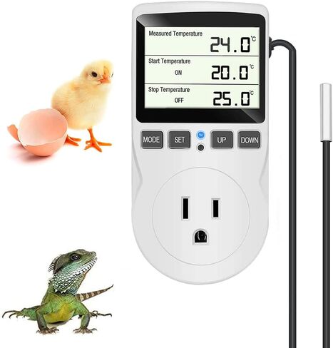 KABASI Digital Temperature Controller, Backlit LCD Screen Thermostat Heating Cooling Outlet Plug with Sensor Timer for Reptile Incubator Greenhouse Brewing Refrigerator 110V, 15A, ℉/℃ in Saudi Arabia
