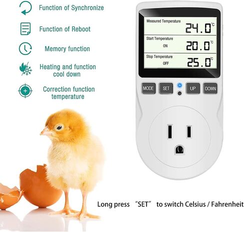 KABASI Digital Temperature Controller, Backlit LCD Screen Thermostat Heating Cooling Outlet Plug with Sensor Timer for Reptile Incubator Greenhouse Brewing Refrigerator 110V, 15A, ℉/℃ in Saudi Arabia