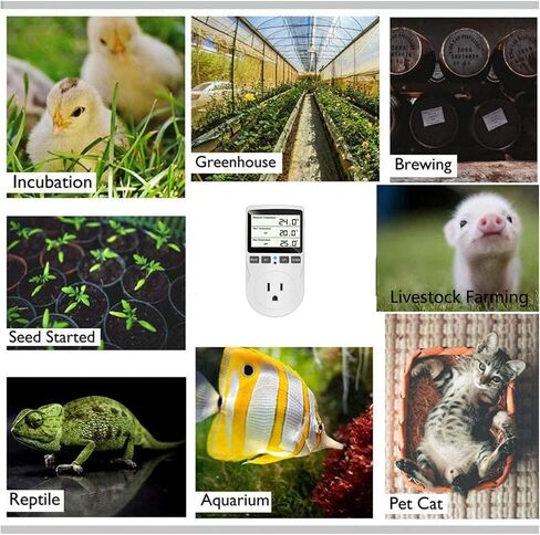KABASI Digital Temperature Controller, Backlit LCD Screen Thermostat Heating Cooling Outlet Plug with Sensor Timer for Reptile Incubator Greenhouse Brewing Refrigerator 110V, 15A, ℉/℃ in Saudi Arabia