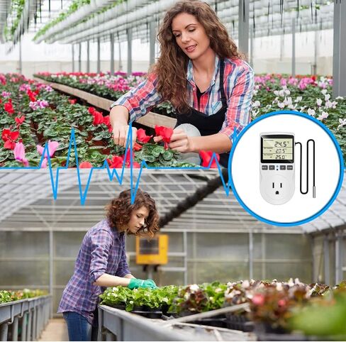 KABASI Digital Temperature Controller, Backlit LCD Screen Thermostat Heating Cooling Outlet Plug with Sensor Timer for Reptile Incubator Greenhouse Brewing Refrigerator 110V, 15A, ℉/℃ in Saudi Arabia