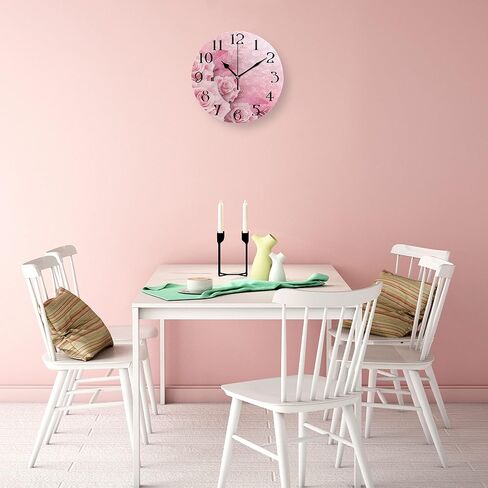 Pink Clock Pink Wall Clock Pink Roses Clock with Roses Pink Bathroom Clock Non Ticking Battery Operated Pink Flower Clock Round 9.5 in Quartz Analog Kitchen Decor in Saudi Arabia