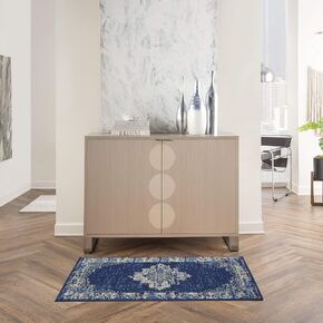 Nourison Grafix Traditional Navy Blue 2' x 4' Area-Rug, Easy-Cleaning, Non Shedding, Bed Room, Living Room, Dining Room, Kitchen (2x4)