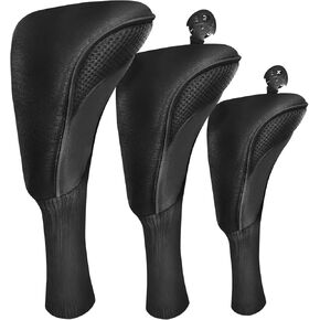 FINGER TEN Golf Club Head Covers for Woods Driver Fairway Hybrid Value 3 Pack, Long Headcover Interchangeable Accessories for Ultimate Club Protection
