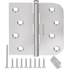 3 Pack Brushed Nickel Door Hinges, 4 Inch Exterior Door Hinges with Square & 5/8" Radius, 4 in Satin Nickel Heavy Duty Residential Front and Back Door Hinges, Removable Pin & No Squeaks