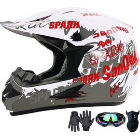 Motocross Helmet,Youth & Adult ATV Dirt Bike Motorcycle Helmet, Kids BMX 4-Wheeler Off-Road Mountain Bike Helmet,DOT Certified,W/Gloves Goggles Mask 4-Piece Set