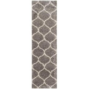 SAFAVIEH Hudson Shag Collection Runner Rug - 2'3" x 8', Grey & Ivory, Moroccan Trellis Design, Non-Shedding & Easy Care, 2-inch Thick Ideal for High Traffic Areas in Living Room, Bedroom (SGH280B)