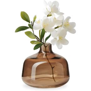 Torre & Tagus Belle Mouth Blown Art Glass Vase for Flowers - 5" Tall Light Blue Unique Flower Vase, Clear Handmade Bottle Vase for Home Decor, Bud Vase as Decorative Shelf Decor or Wedding Gift