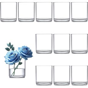 Amazing Abby - Viola Bassa - Acrylic Cylinder Vases (12-Piece Set), Plastic Cylindrical Flower Vases for Wedding Centerpieces, Home Decorations, Office Ornaments, Shatter-Proof, 4" (H)