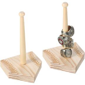 2 Sets Baseball Wooden Ring Holder Softball Championship Ring Baseball Bat Holder Stand Baseball Ring Display Stand Stacked Ring Storage Organizer Birthday Gift for Kids Dad Grandpa
