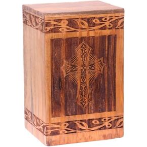 Cremation Urns for Human Ashes Adult Male Female, Wooden Carved Cross Urns Box and Casket for Ashes Men Women Child, Pets Cat Dog Urn, Burial Funeral Memorial Urns for Ashes, Holds 220 Cubic Inch