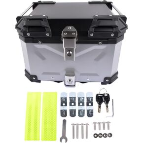 AKWH Black 45L Motorcycle Top Case, Waterproof Aluminum Motorcycle Trunk Top Box - Tour Tail Box with Security Lock for Store Helmet Luggage, Universal Motorcycle Accessories