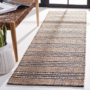 Safavieh Natural Fiber Collection Runner Rug - 2'3" x 8', Navy & Natural, Handmade Flat Weave Stripe Jute & Cotton Jute, Ideal for High Traffic Areas in Living Room, Bedroom (NFB651N)